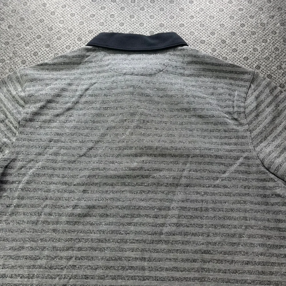 NEW Banana Republic Performance Pique Polo Mens (M) Grey Striped Short Sle Shirt